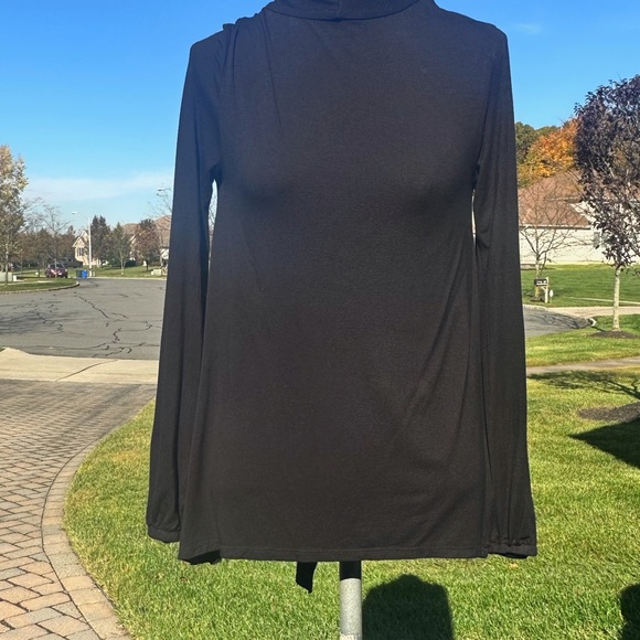 BLACK VERSATILE MOCK NECK TIE TUNIC TOP BLOUSE MEDIUM - Picture 7 of 8